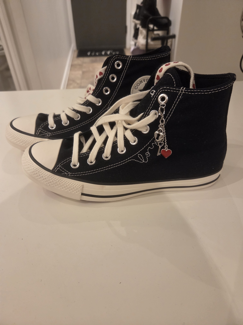 Converse Black High-Top Canvas Sneakers with Heart Lace Detail